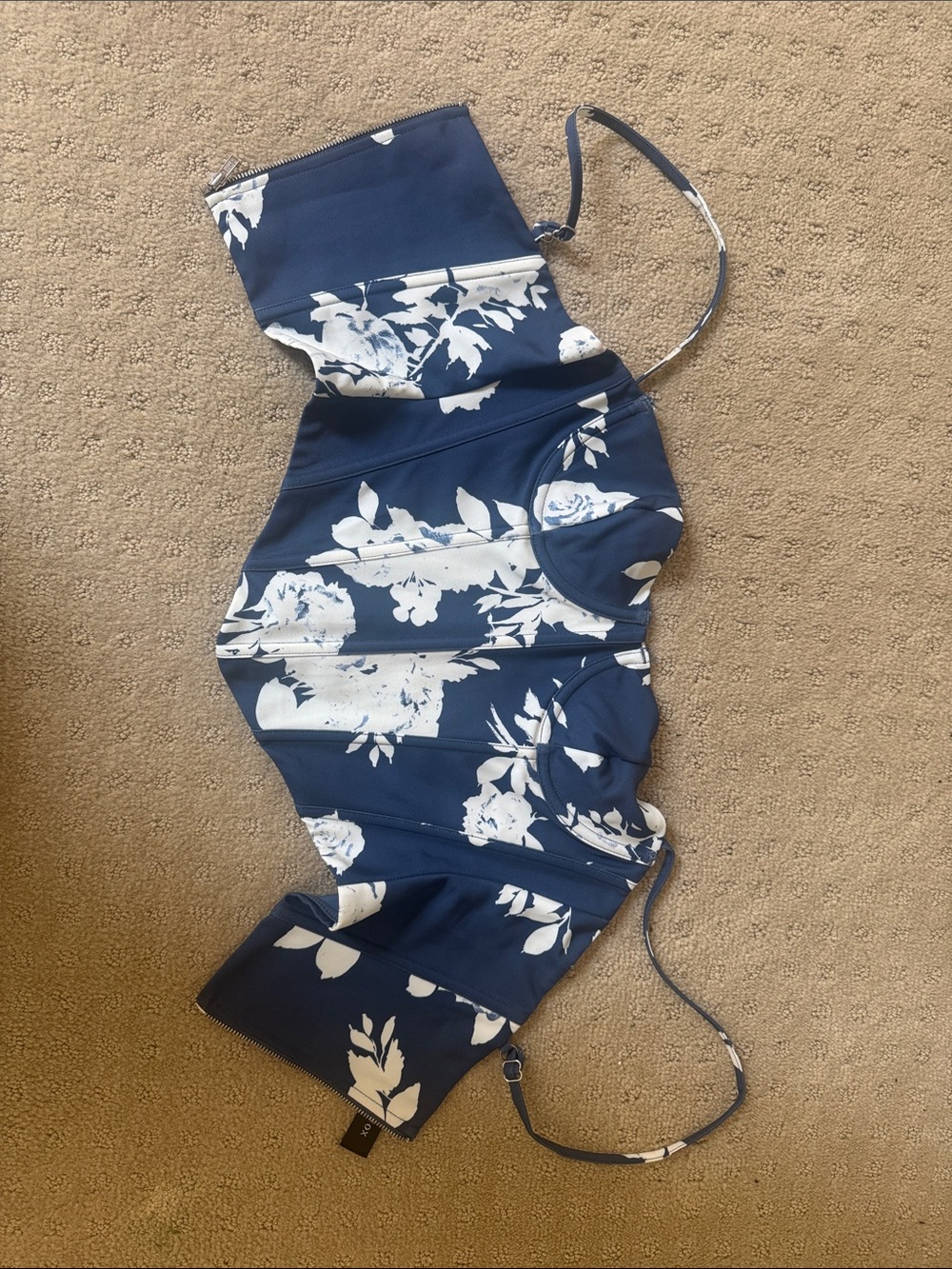White Fox Boutique Navy and White Floral Crop Top